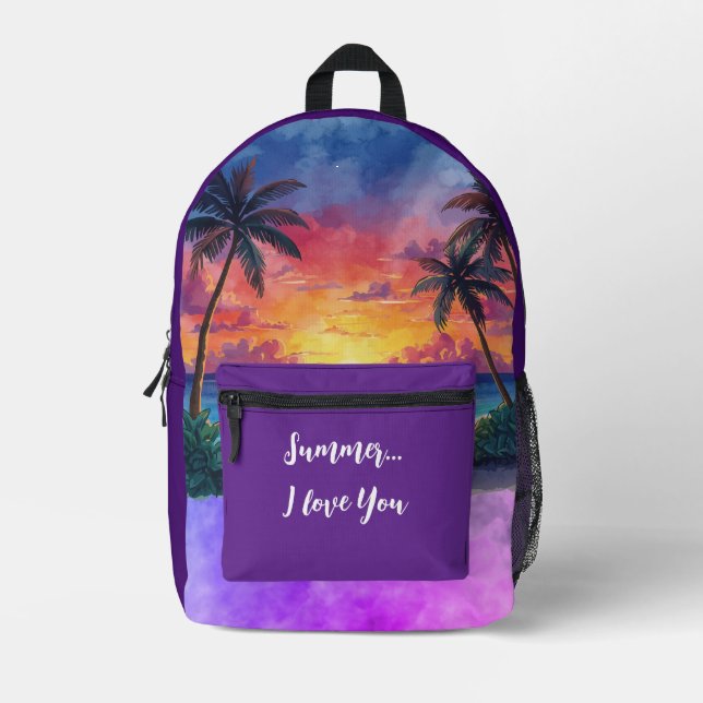 Vacation, Summer I Love You, Holiday Printed Backpack (Front)