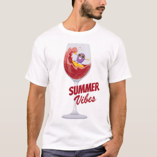 Vacation Summer Vibes Funny Cartoon Wine and Olive T-Shirt