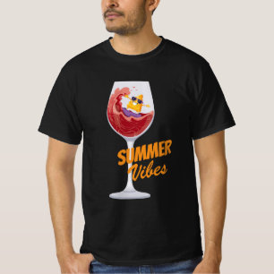 Vacation Summer Vibes Funny Cartoon Wine Cheese T-Shirt