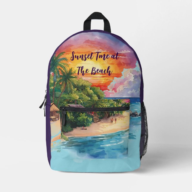 Vacation, Sunset Time at The Beach, Summer Printed Backpack (Front)
