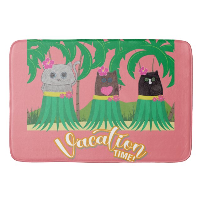 Vacation Time Hula Kitty  Bath Mat (Front)