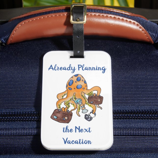 Vacation Travel Beach Hand-drawn Octopus Luggage Tag (Front Insitu 2)