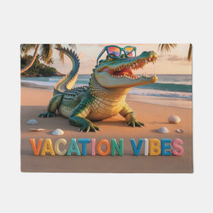 "Vacation Vibes" Cool Crocodile on Beach Doormat