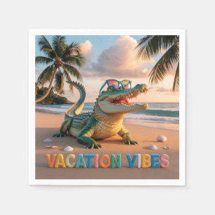 "Vacation Vibes" Cool Crocodile on Beach Napkin