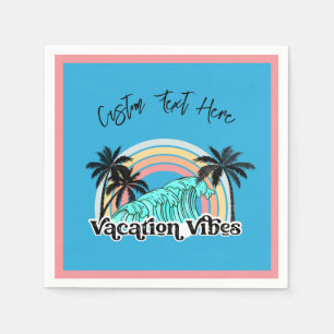 Vacation Vibes Ocean Waves Rainbow Palm Tree Napkin
