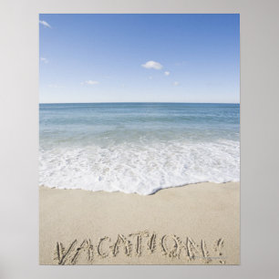 'Vacation' written on sandy beach, Nantucket Poster