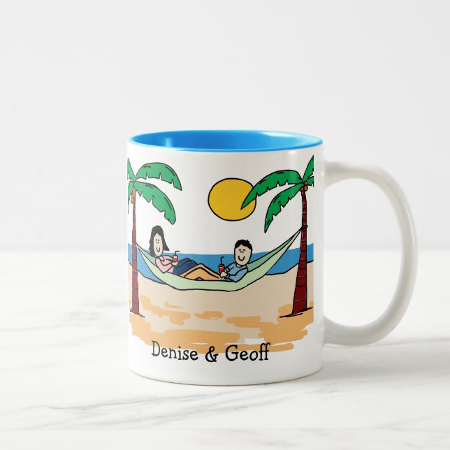 Vacationing couple - custom colour Two-Tone coffee mug (Right)
