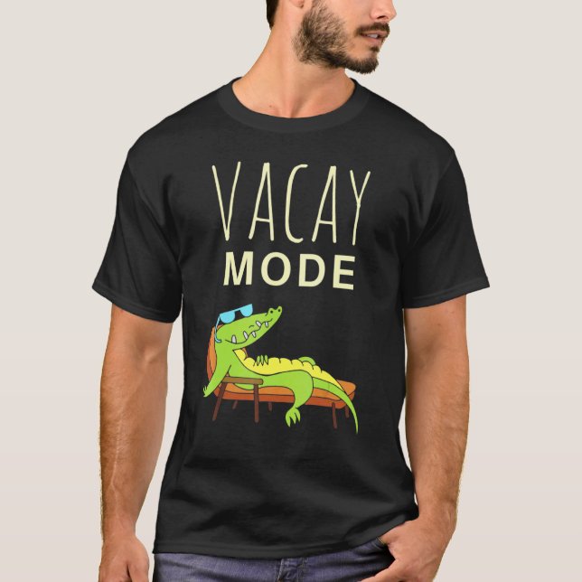 Vacay Mode Croc0dile With Sunglasses Black T-Shirt (Front)