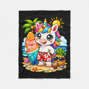 Vacay Mode Cute Kawaii Unicorn Surf Trocal Island Fleece Blanket