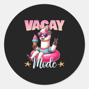 Vacay mode funny llama swimming float sunglasses classic round sticker