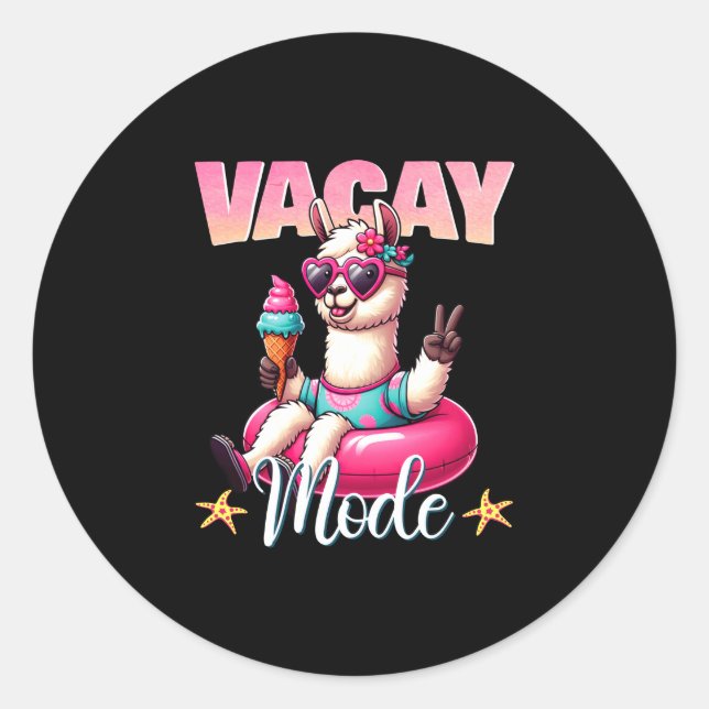 Vacay mode funny llama swimming float sunglasses classic round sticker (Front)