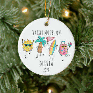 Vacay Mode On Personalised Vacation Ceramic Ornament
