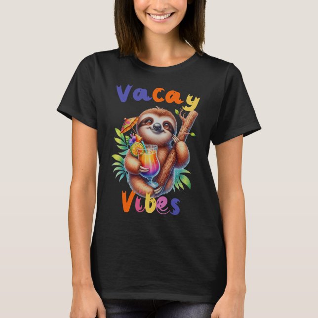 Vacay Vibes Funny Sloth Summer  T-Shirt (Front)