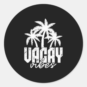 Vacay vibes palm trees retro vintage beach summer classic round sticker