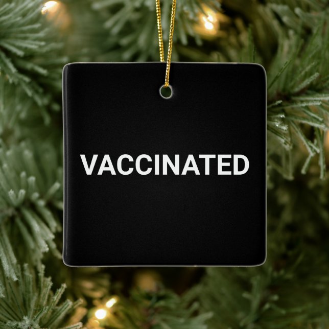 Vaccinated, black white customisable ceramic ornam ornament (Tree)