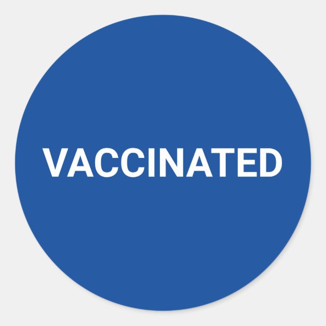 Vaccinated blue white customisable simple classic round sticker (Front)