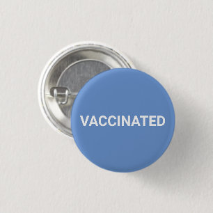 Vaccinated, cornflower blue white pin button