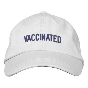 Vaccinated, dark purple violet white embroidered hat
