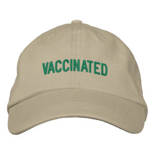 Vaccinated, green text khaki embroidered hat