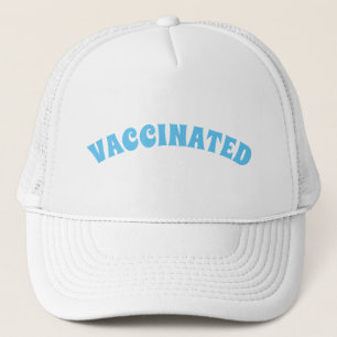 Vaccinated light blue and white trucker hat