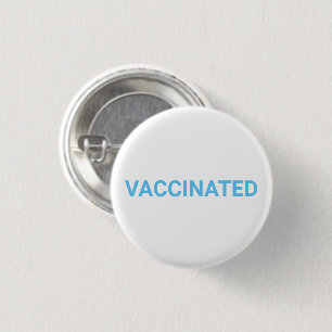 Vaccinated, light blue white simple pin button