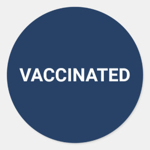 Vaccinated navy blue white customisable simple classic round sticker