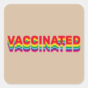 Vaccinated pride lgbt gay rainbow beige retro square sticker
