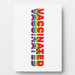 Vaccinated pride lgbt gay rainbow retro colours plaque