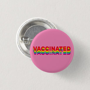 Vaccinated pride lgbt gay rainbow retro pink 3 cm round badge