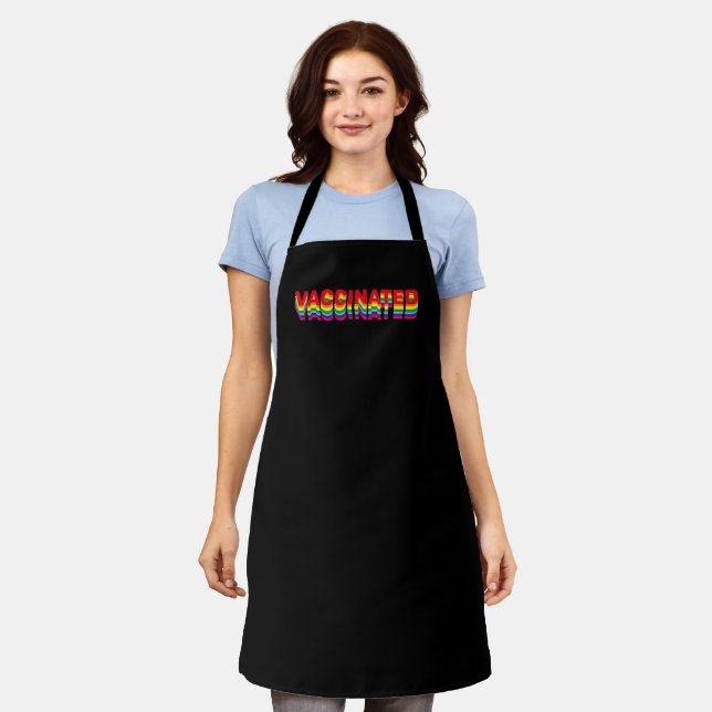 Vaccinated pride lgbt queer retro rainbow black apron (Worn)