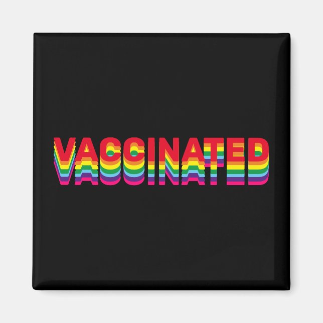 Vaccinated pride lgbt rainbow retro colours black magnet (Front)
