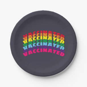 Vaccinated pride rainbow dark navy blue paper plate