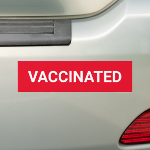 Vaccinated, red and white bumper sticker