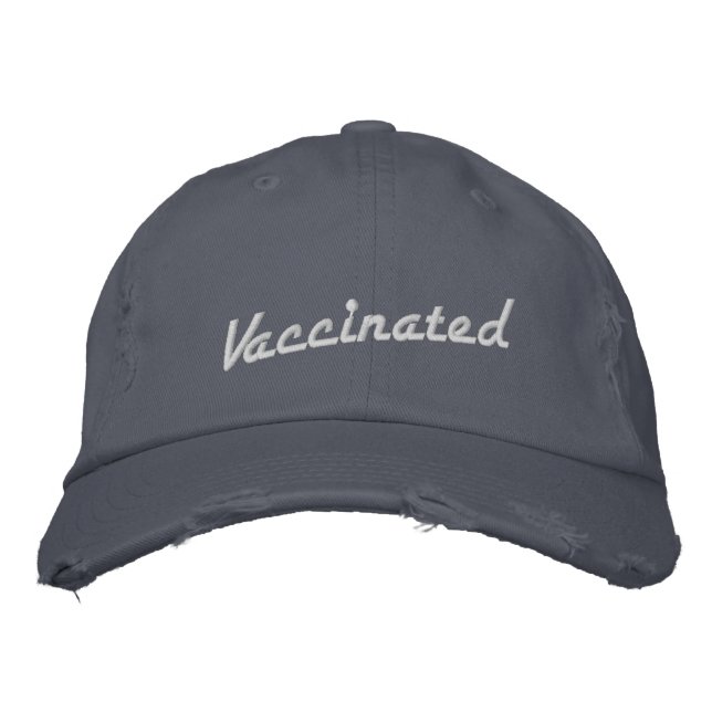 Vaccinated Retro Embroidered Script Baseball Cap (Front)