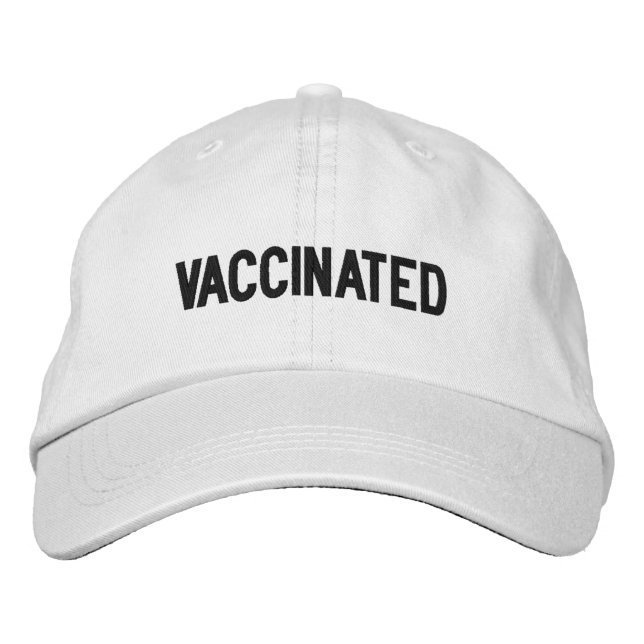 Vaccinated white black custom text modern embroidered hat (Front)