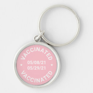 Vaccinated with custom dates text pastel pink key ring