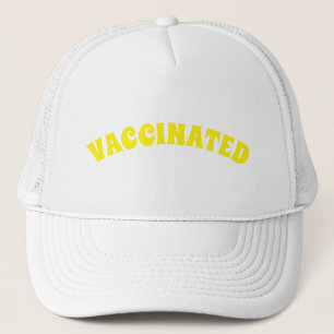 Vaccinated yellow and white trucker hat
