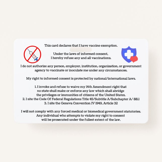 Vaccine Exemption Card ID Badge (Front)