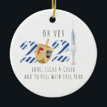 Vaccine Hanukkah | Funny 2021 Commemorative Ceramic Ornament<br><div class="desc">A great way to remember the year 2021 when the planet got their shots. Personalise the back with your name or add your own family photo. Add your custom wording to this design by using the "Edit this design template" boxes on the right hand side of the item, or click...</div>