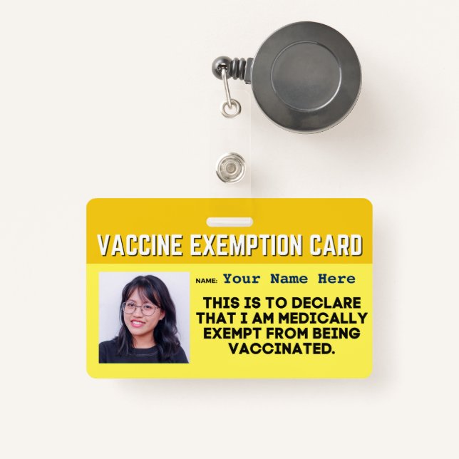 Vaccine Medical Exemption Card ID Badge (Front with Retractable)