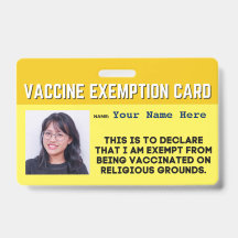 Vaccine Religious Exemption Card ID Badge