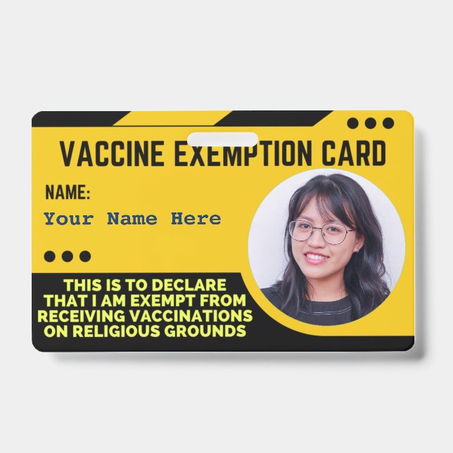 Vaccine Religious Exemption Card ID Badge (Front)