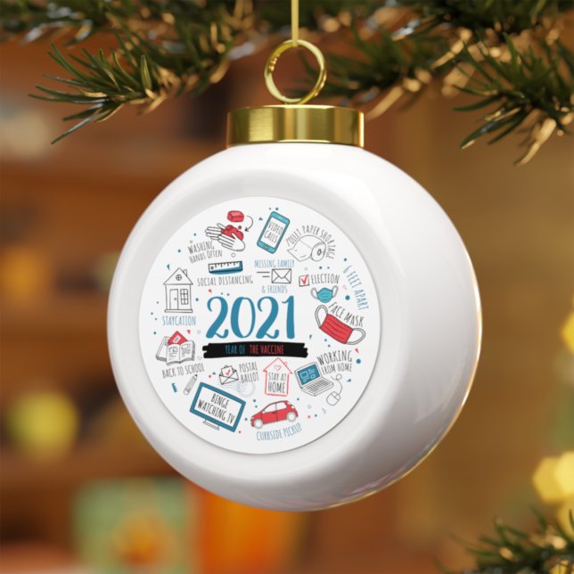 Vaccine Year Pandemic 2021 Commemorative Ceramic Ball Christmas Ornament (Creator Uploaded)
