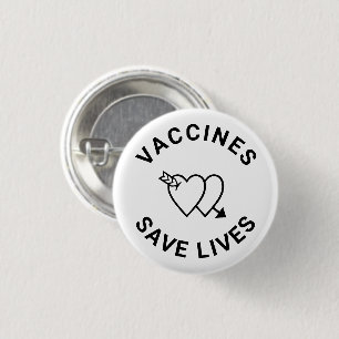 Vaccines save lives black & white hearts cute 3 cm round badge