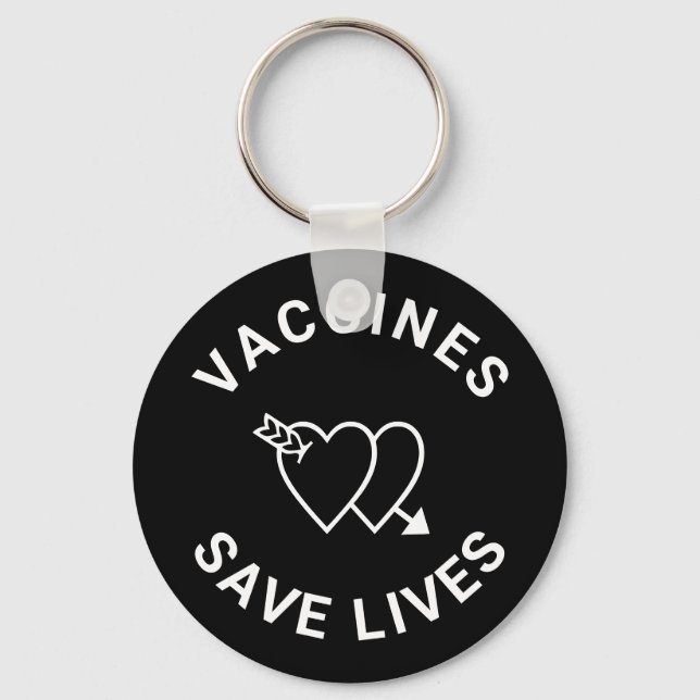 Vaccines save lives black white hearts cute key ring (Front)