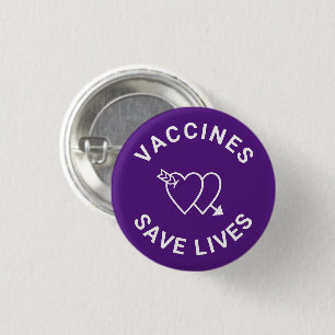 Vaccines save lives purple white hearts cute 3 cm round badge