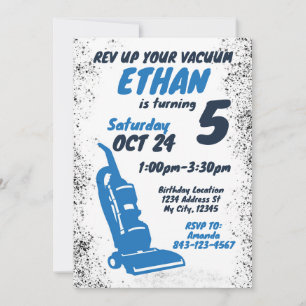 Vacuum cleaner birthday invitation BLUE