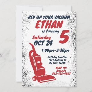 Vacuum cleaner birthday invitation RED