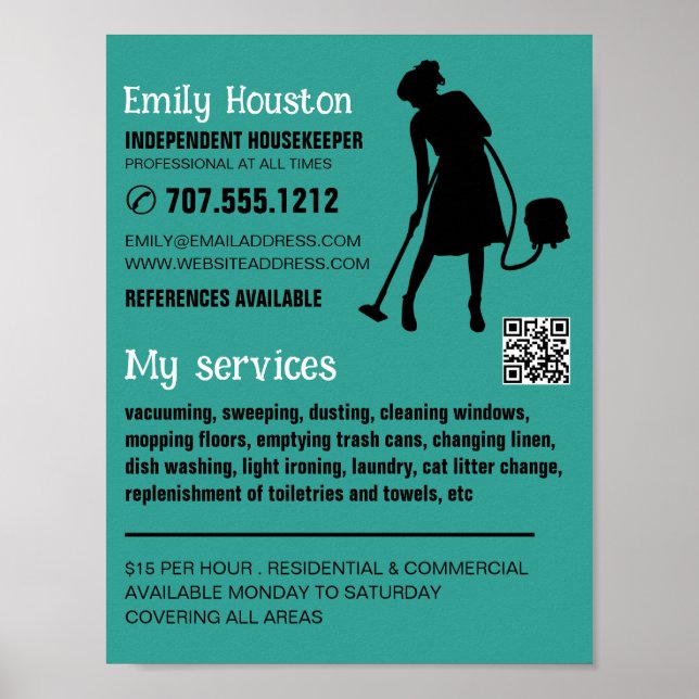 Vacuum Cleaner Silhouette, Housekeeper, Maid Poster (Front)