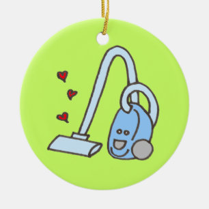 Vacuum Cleaner with Hearts with Name Ceramic Tree Decoration